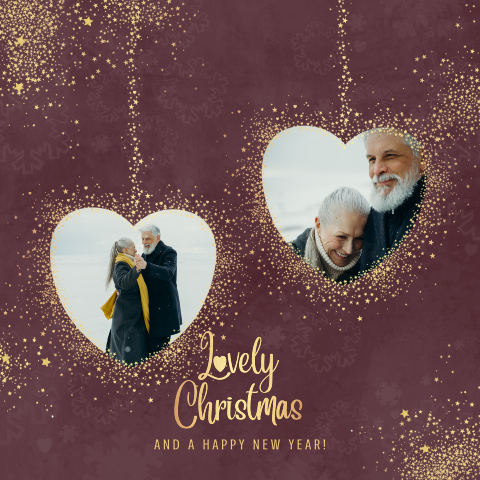 Stijlvolle kerstkaart met foto hartjes en sterren