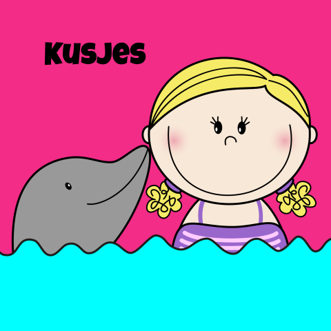 Dolfijn kusjes wenskaart met een meisje en dolfijntje
