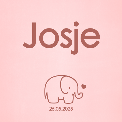 Schattig roze geboortekaartje meisje met een olifantje