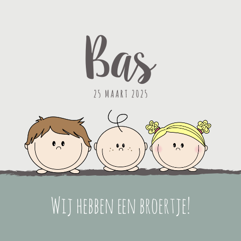 Vrolijk geboortekaartje jongen derde kindje