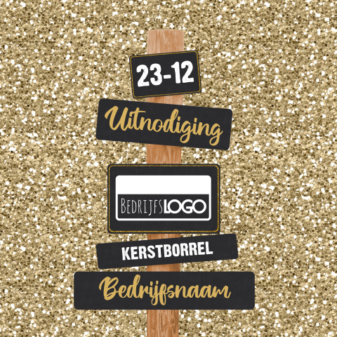 Zakelijke kerstkaart Kerstborrel Glitter en Glamour met logo