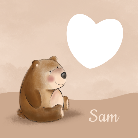 Geboortekaartje naturel met schattig beertje en doorkijkje hartje - Sam