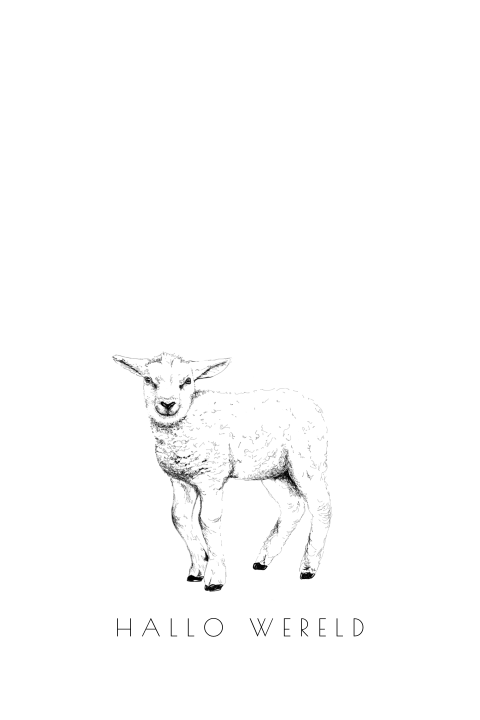 Poster Hallo Wereld - lief getekend lammetje
