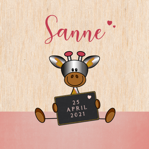 HOUT Geboortekaartje meisje zilver girafje krijtbord Sanne