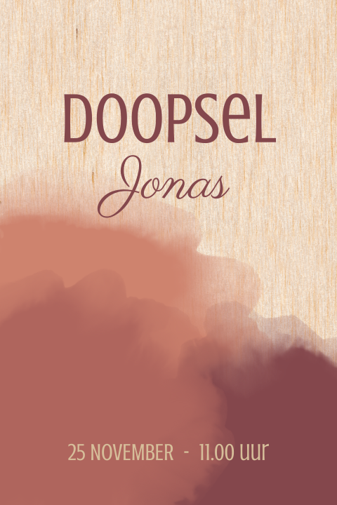 Houten doopkaart jongen met terra waterverfprint