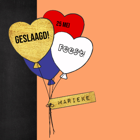 Uitnodiging feest geslaagd rood wit blauw ballonnen