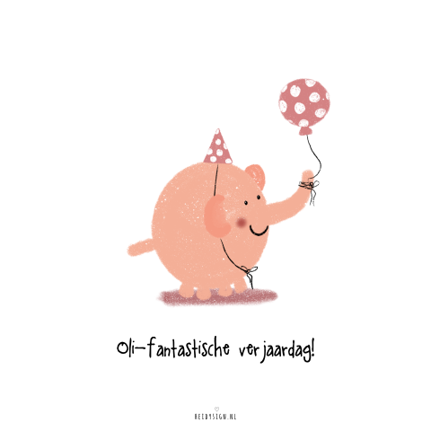 Verjaardagskaart met een olifantje en een ballon