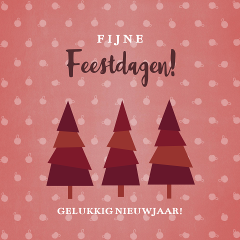 Kerst wenskaart met kerstbomen en kerstballenpatroon
