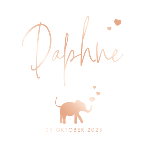 Geboortekaart meisje minimalistisch olifant rosegoudfolie