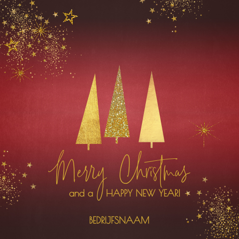 Zakelijke kerstkaart stijlvol rood kerstbomen en sterren