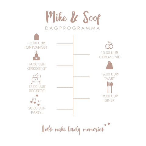 Trouwkaart dagprogramma met icoontjes