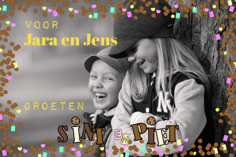 Sinterklaas foto wenskaart snoepjes kader en chocoladeletters
