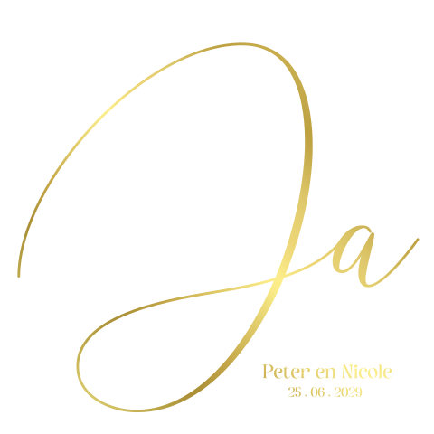 Stijlvolle trouwkaart met sierlijke Ja in goudfolie