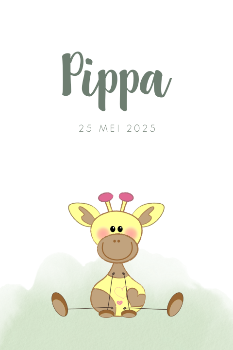 Geboortekaartje waterverf lief girafje Pippa