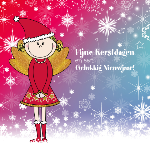 Kerstkaart kerstengeltje in de sneeuw