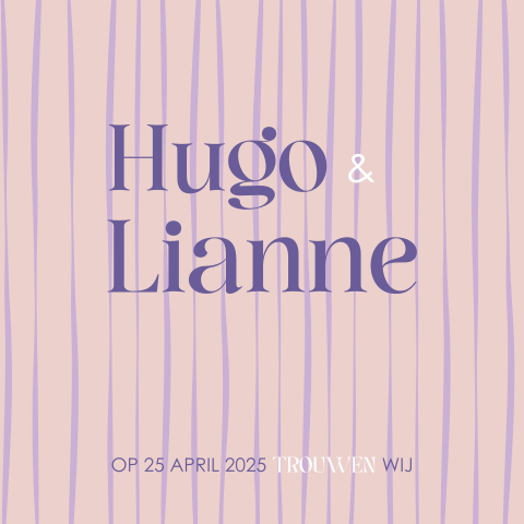 Hippe trouwkaart oudroze en lila strepen