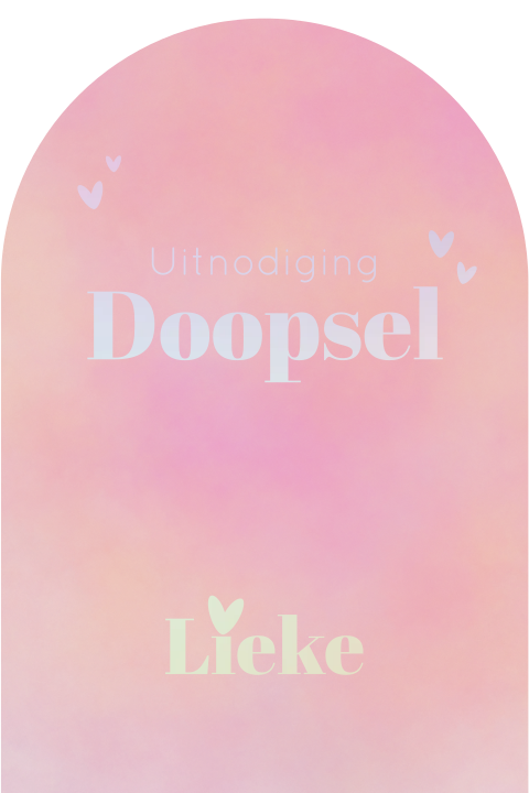 Bijzondere boogvormige doopkaart meisje roze met holografische folie