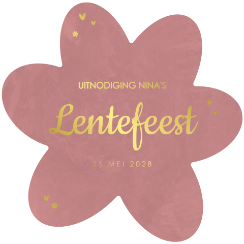 Unieke lentefeest uitnodiging meisje in een bloemvorm met goudfolie