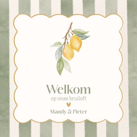Welkomstbord bruiloft – fris en romantisch met citroentakje