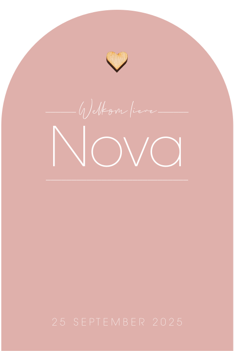 Minimalistisch geboortekaartje meisje boogvorm houten hart