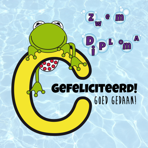 Felicitatie zwemdiploma C met een kikkertje