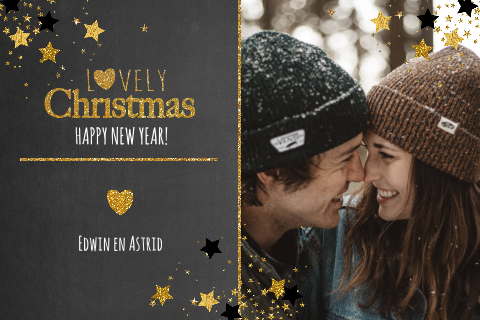 Hippe foto kerstkaart krijtbord sterren Lovely Christmas