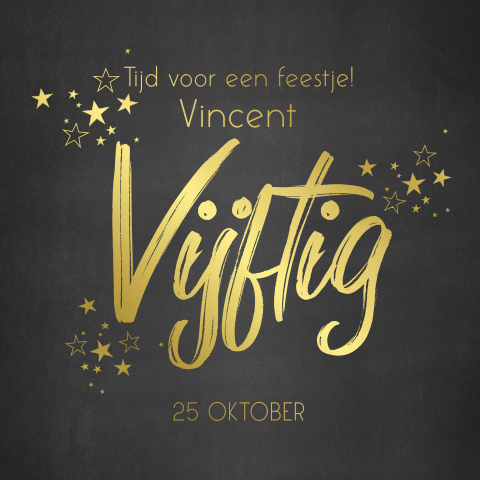 Luxe verjaardagsuitnodiging 50 jaar met goudfolie