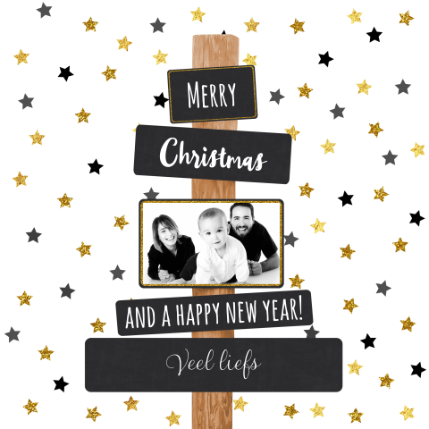 Kerstkaart trendy sterren wegwijzer en foto