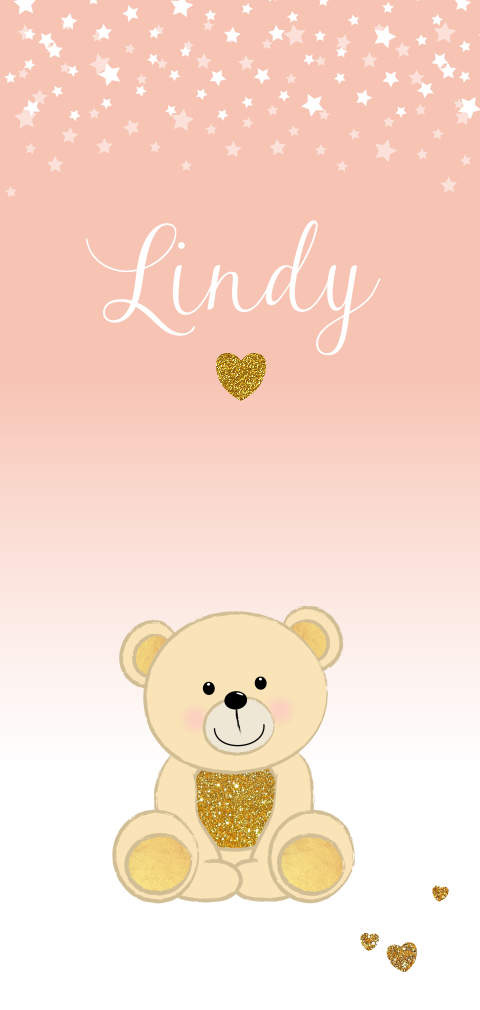 Schattig geboortekaartje zalmkleurig lief beertje met sterretjes Lindy