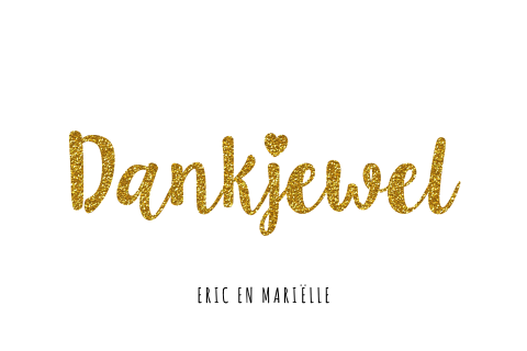 Bedankkaart bruiloft modern met gouden glitterletters