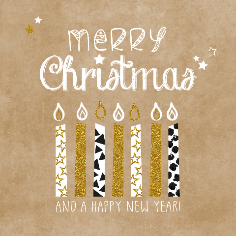 Hip kerstkaartje kraft-look typografie met kaarsjes