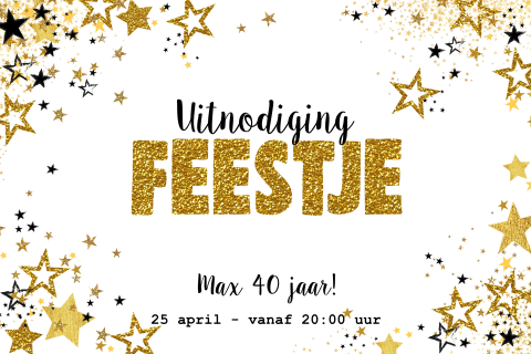 Feestelijke uitnodiging feestje goud zwart sterren Max