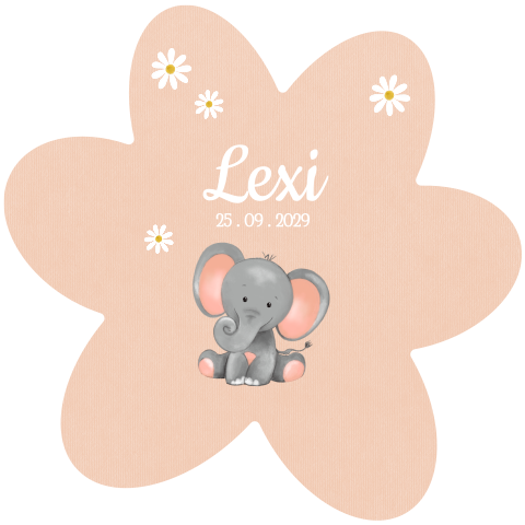 Bloemvorm geboortekaartje meisje bloemetjes met olifantje – Lexi