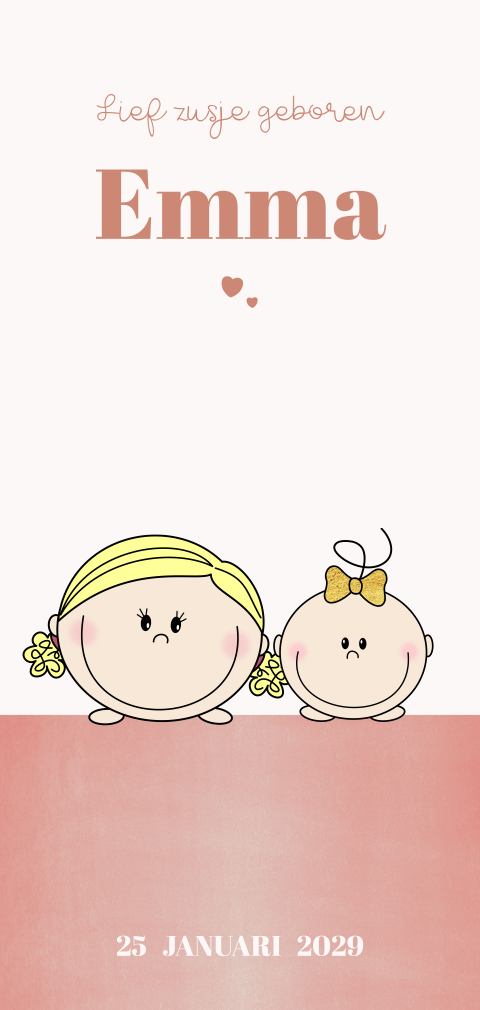 Geboortekaart baby meisje met grote zus Emma