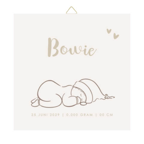 Geboortetegeltje met lijntekening van slapend kindje