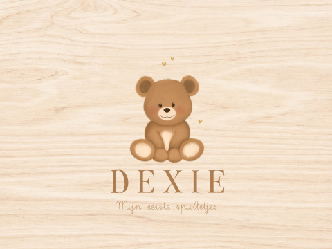 Houten memorybox met beertje en naam – Mijn eerste spulletjes