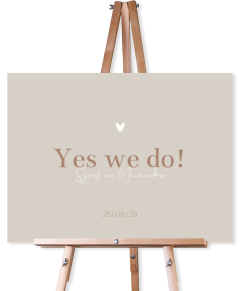 Bruiloftsbord mokka beige ‘Yes we do’ – minimalistisch | Soft Mocha
