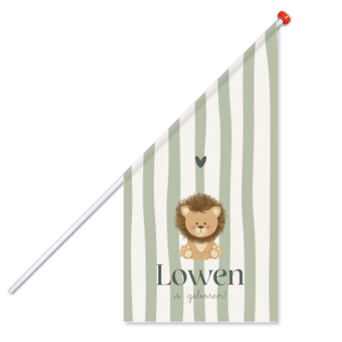 Geboortevlag jongen handgetekend leeuwtje en groene strepen – Lowen