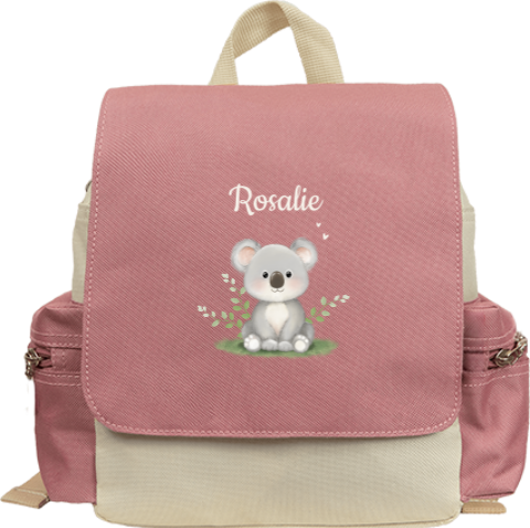 Rugzak met naam  fluffy koala in roze-beige kleur