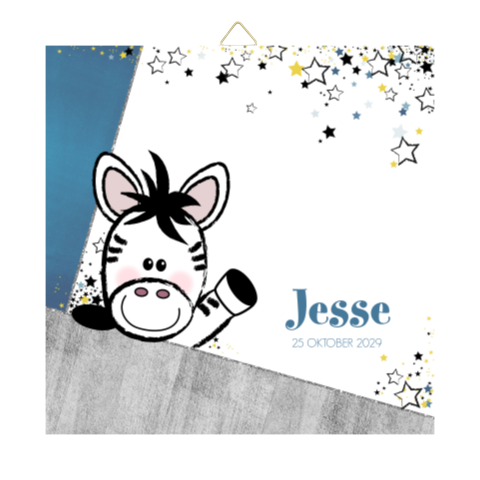 Geboortetegeltje met vrolijke zebra en sterretjes