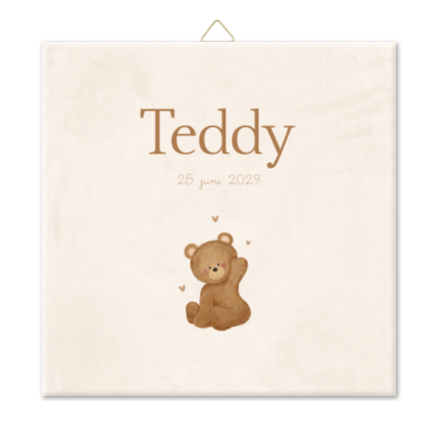 Geboortetegeltje met beertje Teddy – naturel & tijdloos