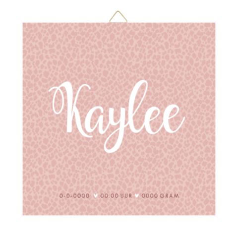 Geboortetegeltje met oudroze panterprint en babynaam