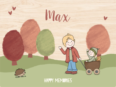 Houten memorybox met jongen en babybroertje in bolderkar