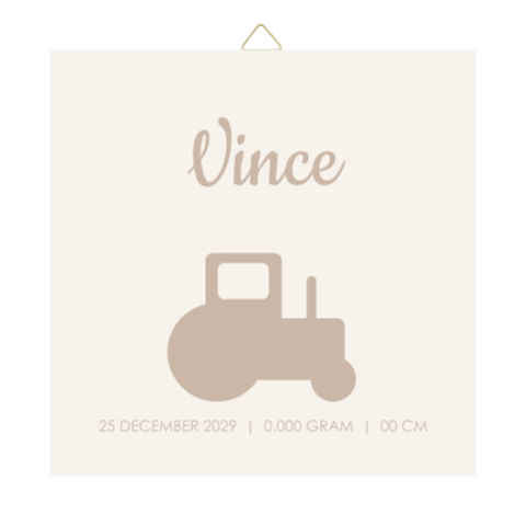 Geboortetegeltje minimalistisch met tractor en babynaam