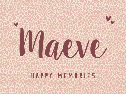 Houten herinneringenkistje met roze panterprint en naam