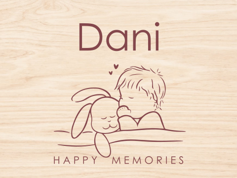 Houten memorybox lijntekening slapend babytje met knuffelkoniijn