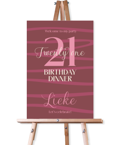 Welkomstbord 21 diner roze met zebraprint