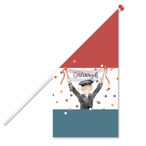 Vlag rood wit blauw geslaagd jongen met confetti