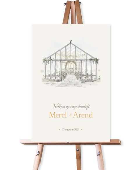 Bruiloftsbord met kas illustratie – Greenhouse Romance