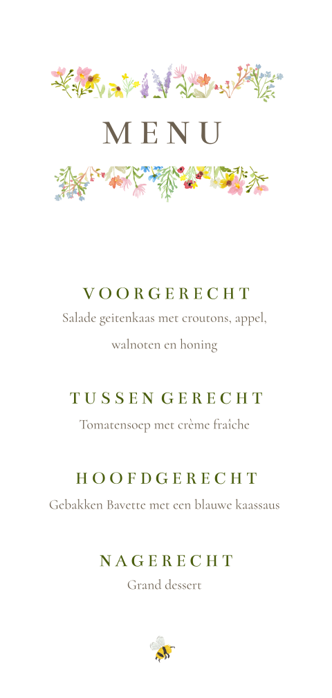 Menukaart met kleurrijke veldbloemen
